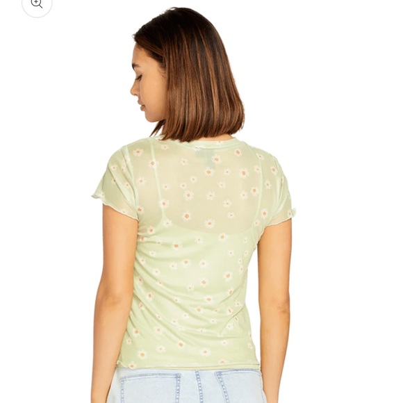 NWT Volcom Cryptogram Green Floral Daisy Print Mesh Crew Neck Baby Tee - Small - Picture 2 of 7